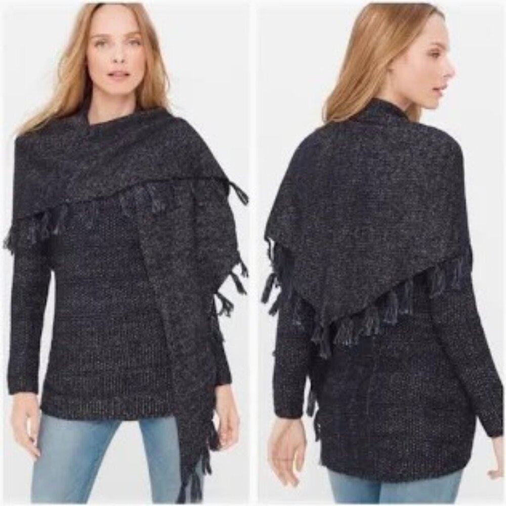White House Black Market midnight blue sweater with removeable scarf
